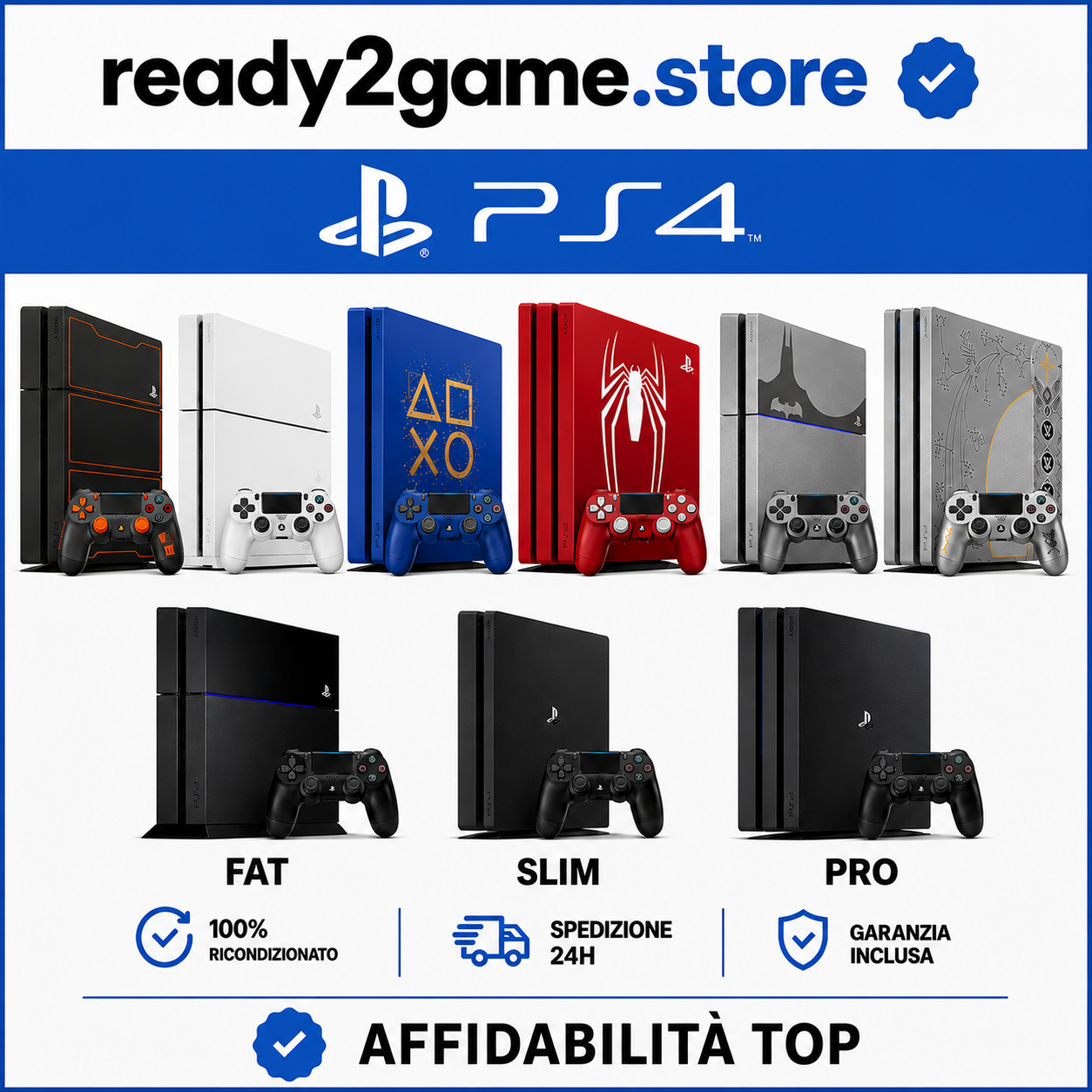 Playstation 4 Ps4 Pro Slim Fat Ps 4 Console con Controller e FW Basso - In Garanzia