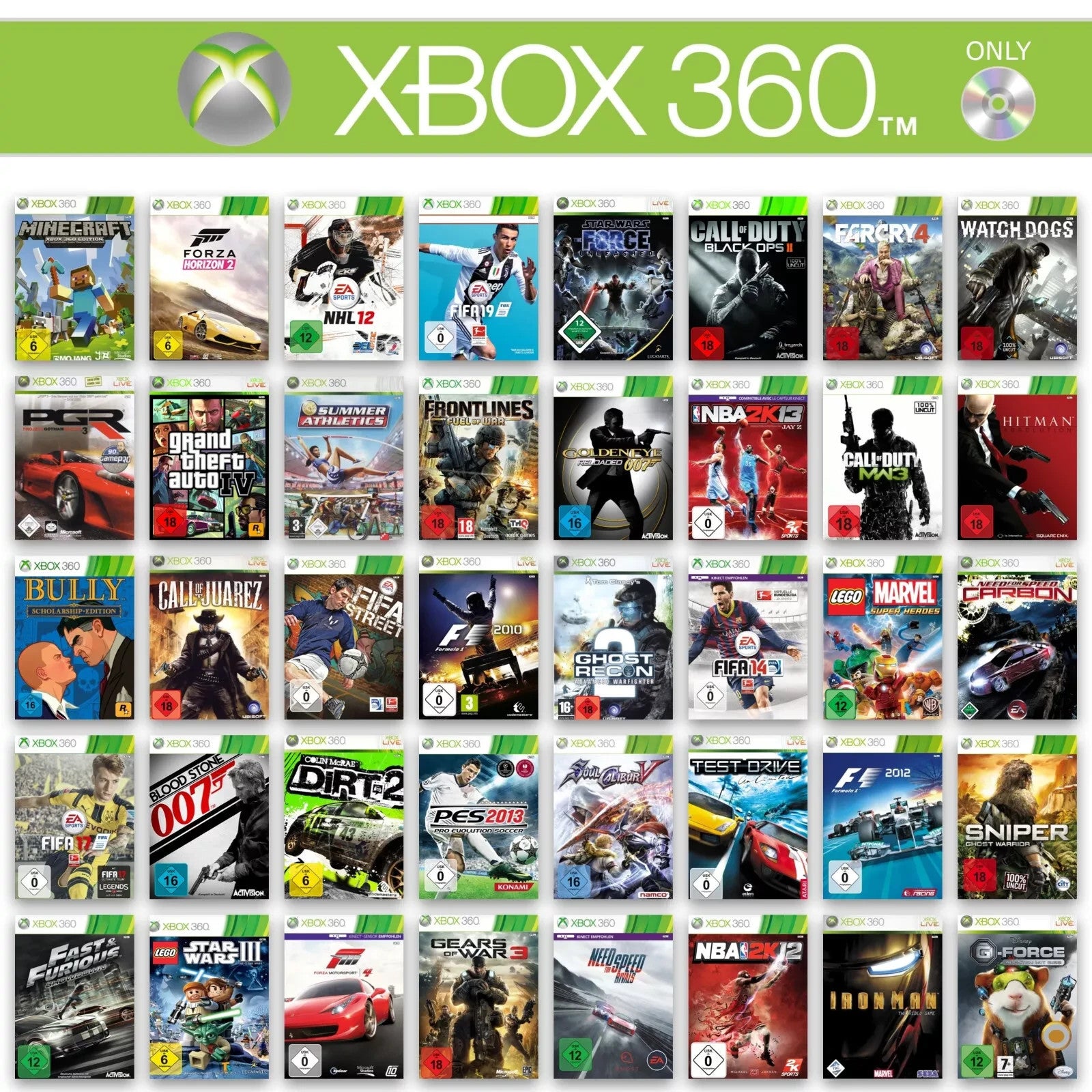 Xbox 360 Gioco A Scelta Solo Disco CD GTA Fifa Cod Spiderman Minecraft Halo PES