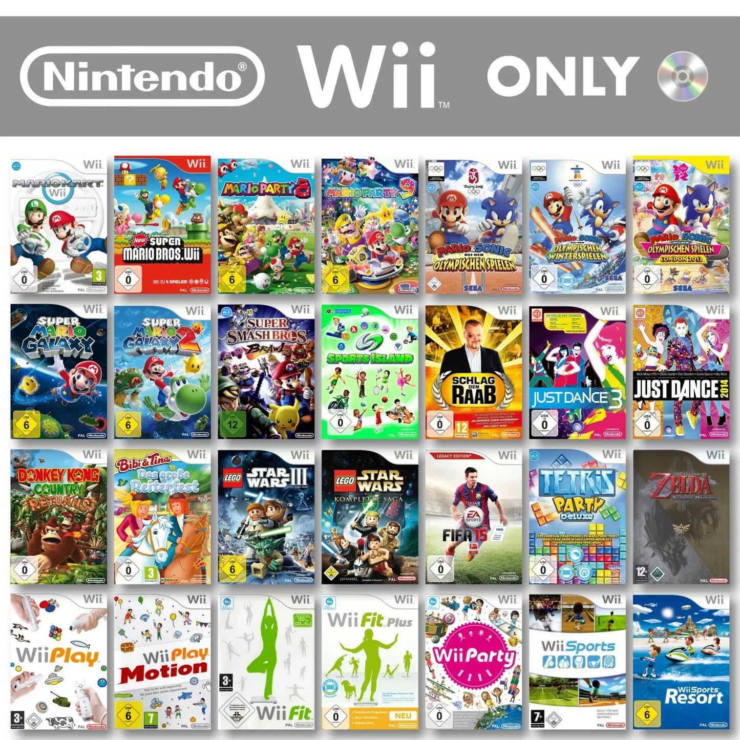 Nintendo Wii Gioco A Scelta Solo Disco CD Zelda Mario Kart Just Dance Sports