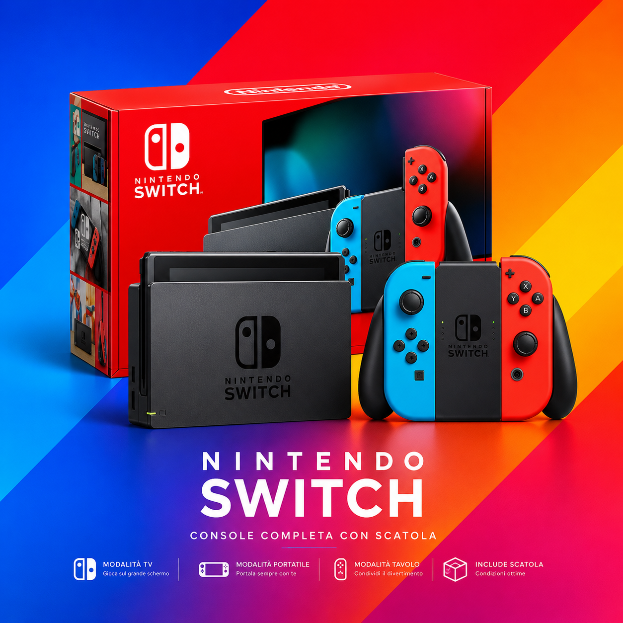 ✅ Nintendo Switch 32GB Console 🎁 con Accessori e Scatola Completa ✨ In Garanzia