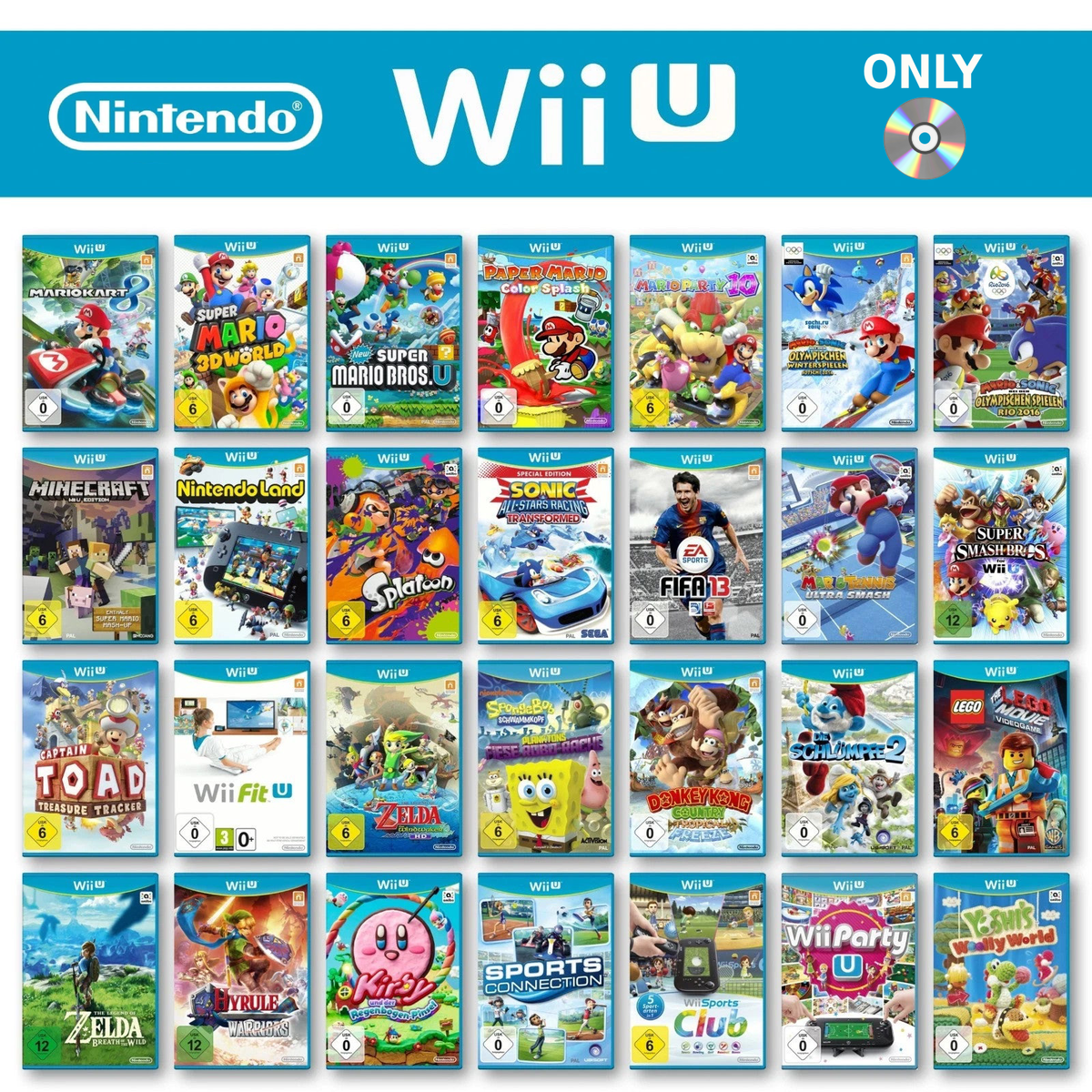 Nintendo Wii U Gioco A Scelta Solo Disco Zelda Mario Kart Just Dance